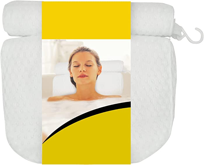 4D Air Mesh Bath Pillow for Tub Headrest I Hot Tub Pillow for Bath I Breathable Bath Pillows for Tub Neck and Back Support I Soft, Quick Drying, and Portable Head Pillow with 6 Strong Suction Cups