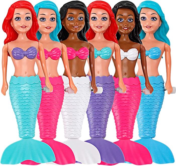 Liberty Imports 6 Pack Bath Toys for Toddlers Kids Girls - Mermaid Princess Wind Up Tail Flap Floating Water Bathtub Toys, Swimming Pool Bathing Time Fun