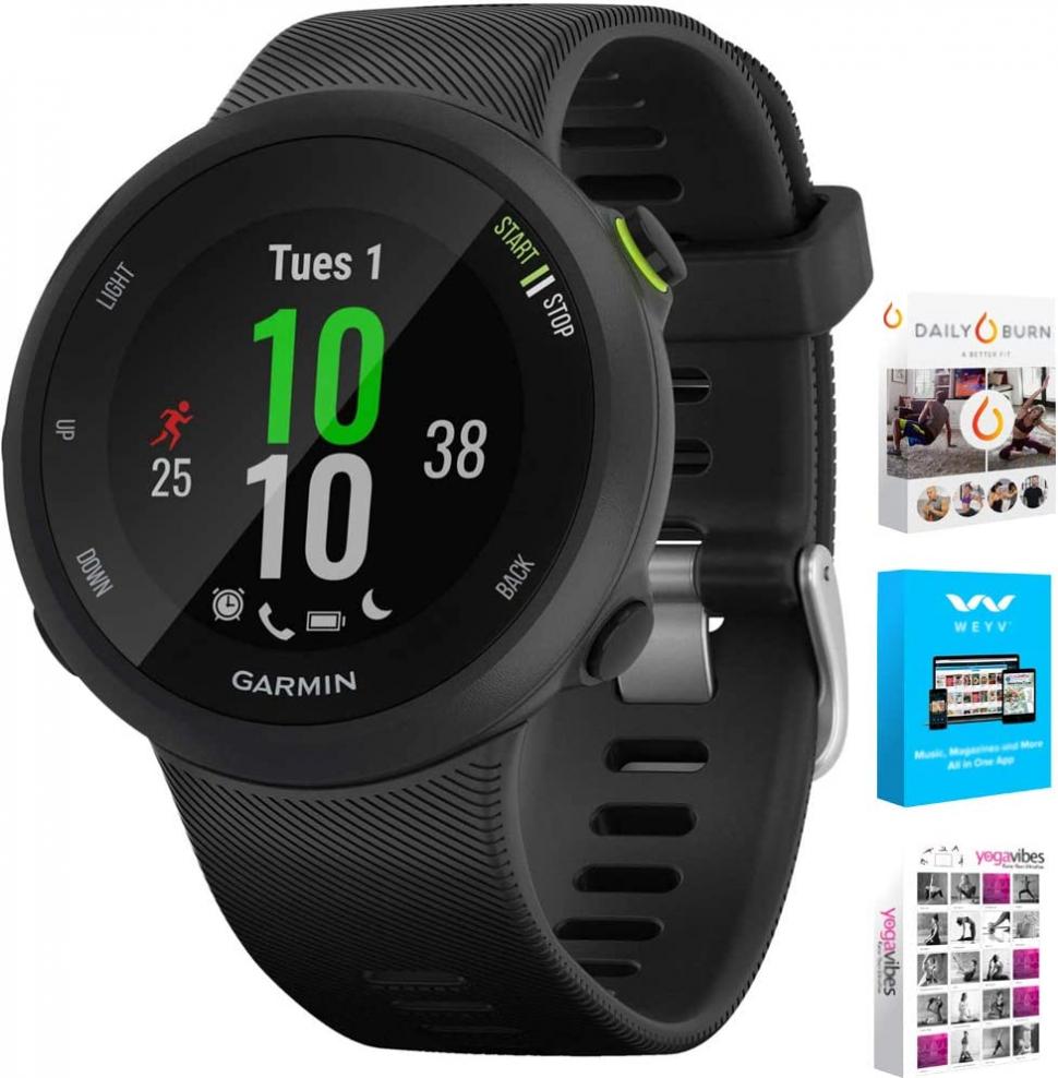 Garmin Forerunner 45S GPS Heart Rate Monitor Running Smartwatch - (Renewed) Bundle with Fitness & Wellness Suite (WEYV, Yoga Vibes, Daily Burn)
