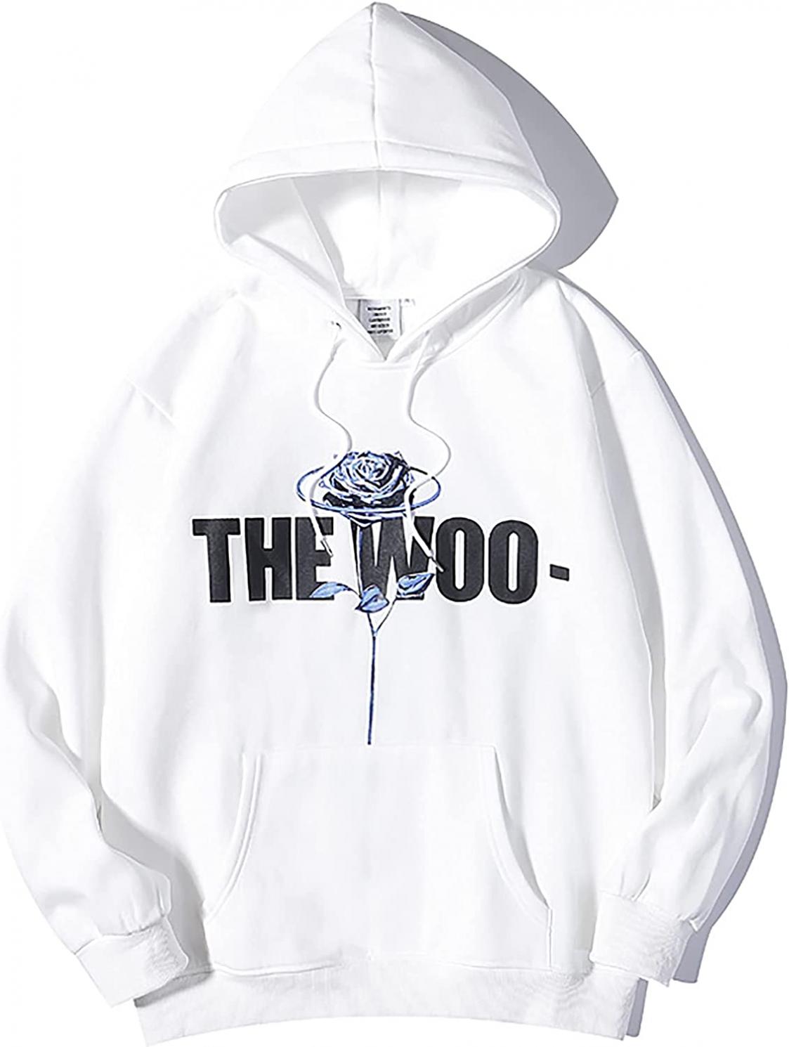 The Woo Hoodie Big V Rose Letter Hip Hop Pullover Hooded Sweatshirt Long Sleeve Trend Tops for Men Women Youth