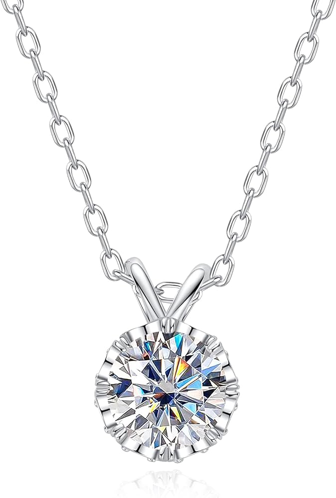 Moissanite Necklace 1/2CT D Color VVS1 Clarity Round Brilliant Cut Lab Created Diamond Gold Plated 925 Sterling Silver Pendant for Women with Certificate