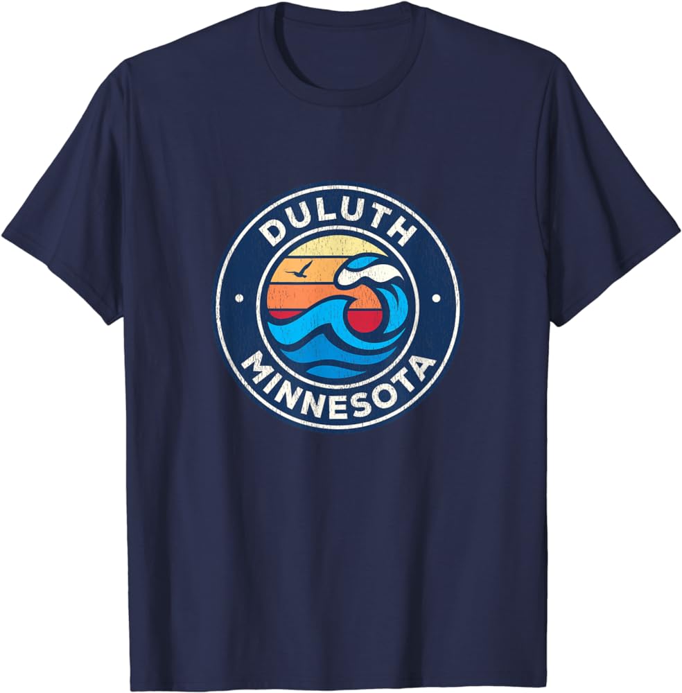 Duluth Minnesota MN Vintage Nautical Waves Design T-Shirt