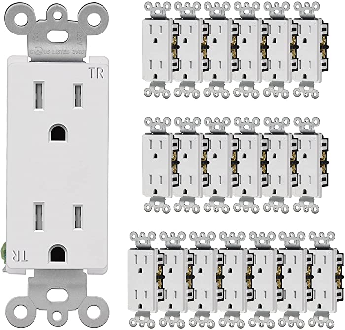 CML 15 Amp Decorator Wall Receptacle Outlet, Child-Safe Tamper Resistant, 15A/125V, 3-Year Warranty, UL Listed, 20 Pack, White
