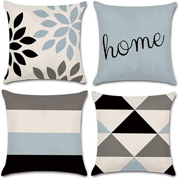 JOJUSIS Modern Geometric Throw Pillow Covers Linen Home Decor 18 x 18 inch Set of 4 Home