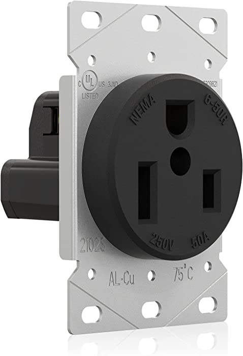 ELEGRP 50 Amps 250V Flush Mounting Power Outlet, NEMA 6-50R Receptacle, Straight Blade Welder Outlet, Heavy Duty, Grounding, 2 Pole 3 Wire, UL Listed, 1 Pack