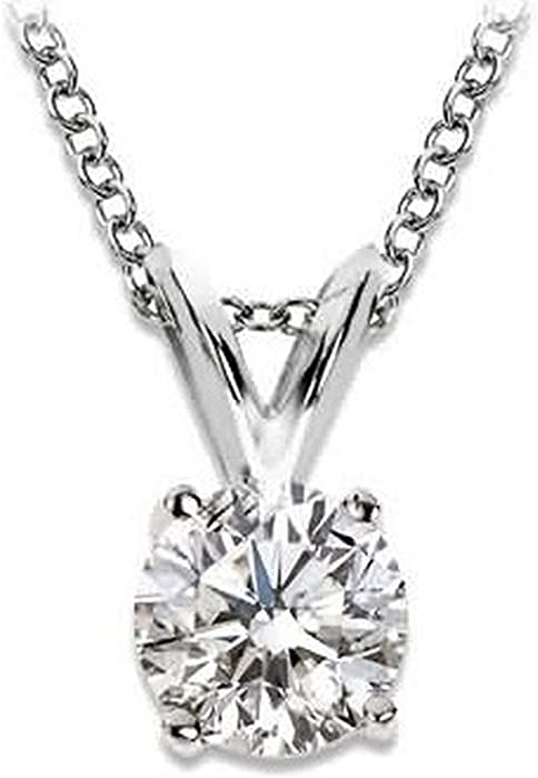 1/2 Carat 4 Prong Solitaire Basket Diamond Pendant Necklace 14K White Gold Value Collection w/ 16" Silver Chain