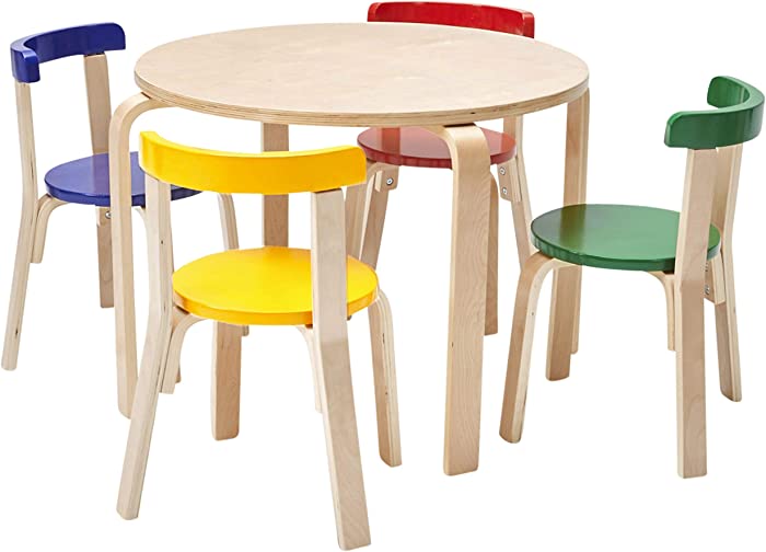 ECR4Kids Bentwood Curved Back Table and Chair Set, Premium Kids Wooden Furniture for Homes, Daycares and Classrooms, Assorted