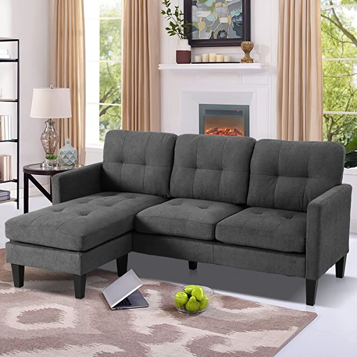 OKIDA Convertible Sectional Sofa Couches for Lving Room, L-Shaped Couch Modern Sofa Set with 3-Seat Couch and Reversible Chaise for Apartment and Small Space (Grey)