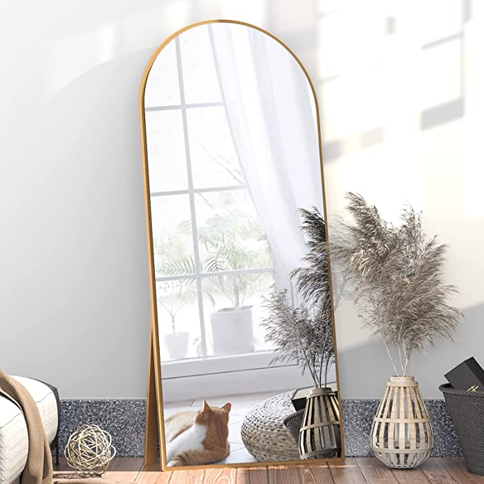 CONGUILIAO 65''x24'' Full Length Mirror, Arched Mirror, Floor Mirror with Standing, Full Body Mirror, Wall Mirror, Large Dressing Mirror for Bedroom Living Room Wood Frame (65''x24'', Gold)