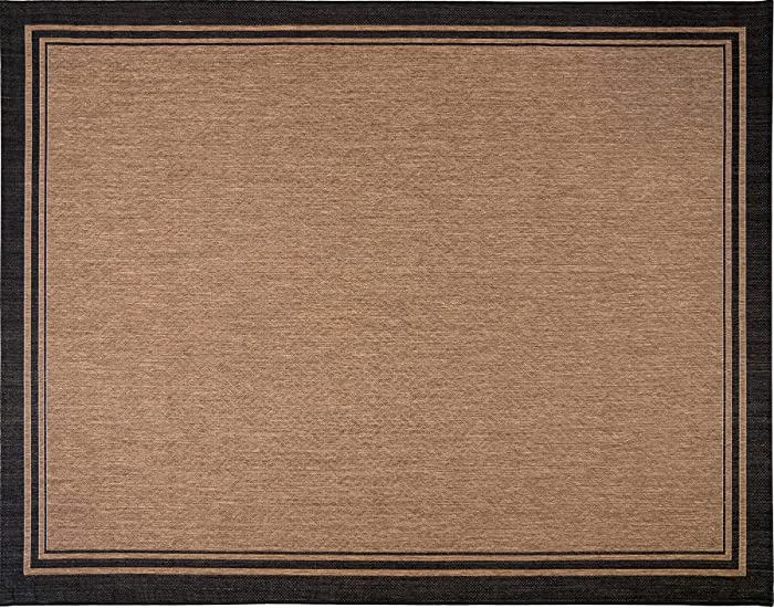Gertmenian 22012 Outdoor Rug Freedom Collection Bordered Theme Smart Care Deck Patio Carpet 9x13 Extra Large, Border Black Tan
