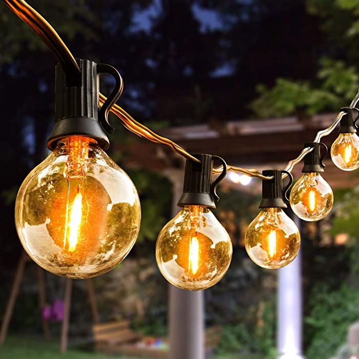 Outdoor String Lights,100ft with 62 Dimmable G40 LED Shatterproof Clear Bulbs UL Approval Waterproof Globe String Lights 1W 2700K Outdoor Lighting for Backyard Porch Cafe Party Wedding Garden (100ft)