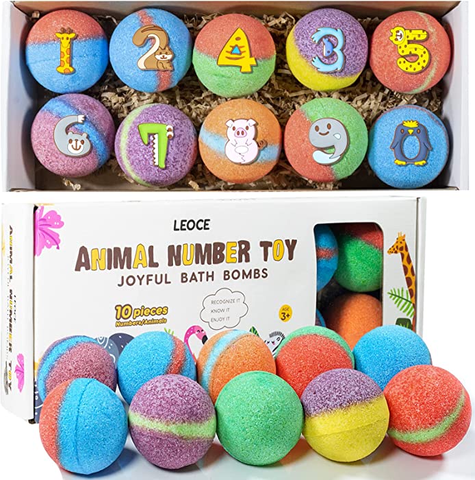 Bath Bombs for Kids, Number Learning Toys Handmade Bath Bomb Gift Set, 10-Pack Spa Fizzies Bath Bomb Kit, Birthday Christmas Holiday Gifts for Women, Girls, Boys, Handmade Fizzy Balls(38g)