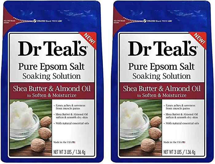 Dr. Teal's Epsom Salt Shea Butter Almond Oil Bath Soaking Solution with Essential Oils - Pack of 2, 3 lb Resealable Bags - Soften and Moisturize Your Skin, Relieve Stress and Sore Muscles