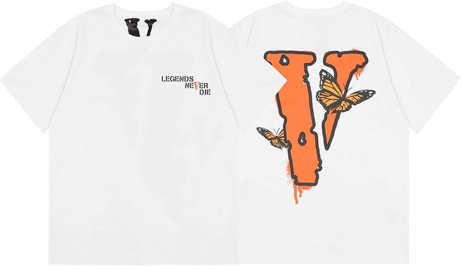 c-cor Men's Crew Neck Short Sleeve T Shirt V Letter Butterfly Print T-Shirts Crew Neck Hip Hop Tees