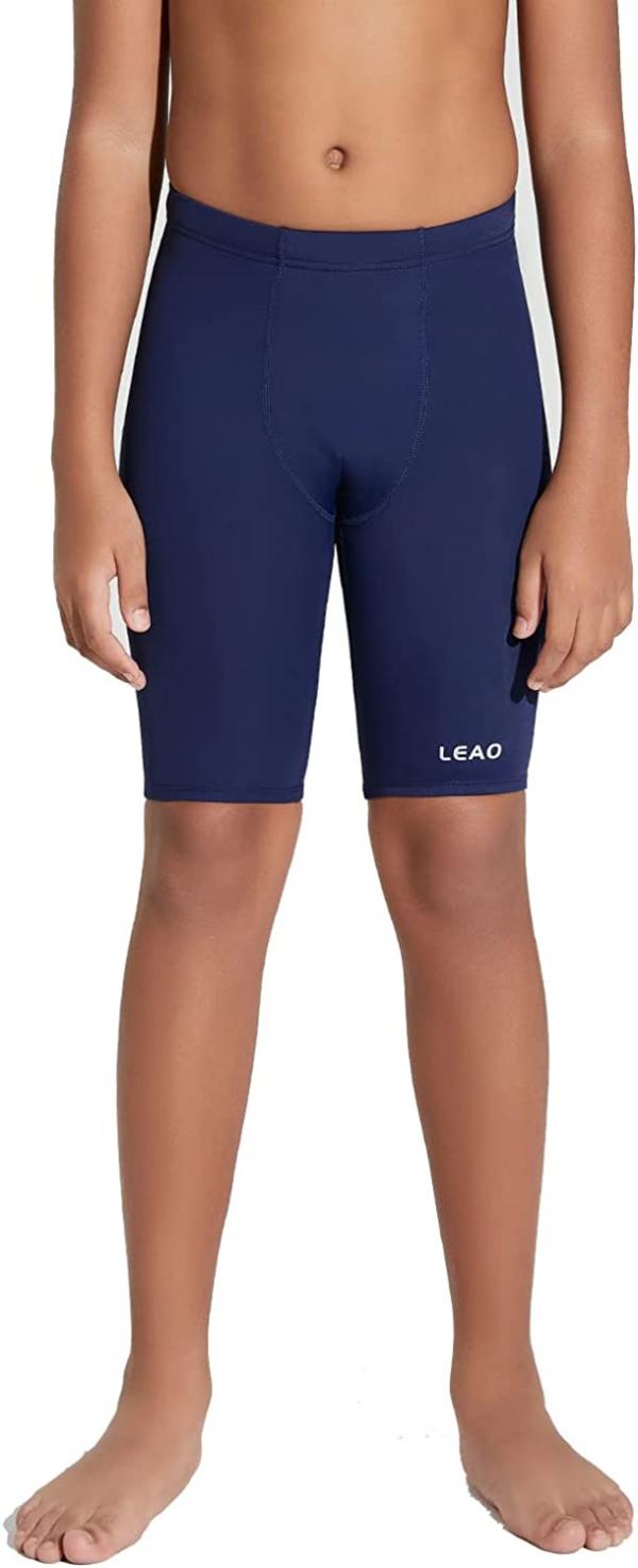 LEAO Youth Boys Swim Jammers Solid Swimsuit UPF 50+ Sun Pretection Quick Dry Athletic Swimming Shorts