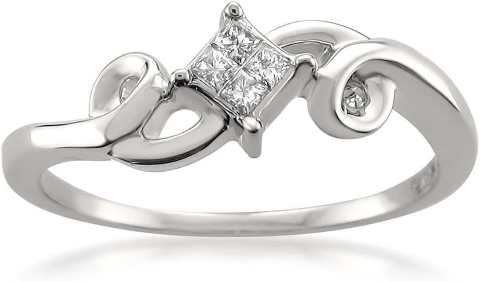 La4ve Diamonds 14k White Gold Princess-cut Diamond Invisible-Set Engagement Promise Ring (1/10 cttw, H-I, I1-I2)