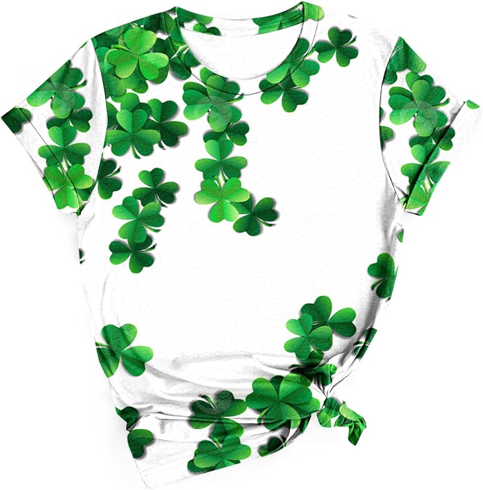 Womens St Patricks Day Shirt Cute Shamrock Graphic Short Sleeve Tees Shirts Plus Size Lucky Casual Gift Clothes Tops