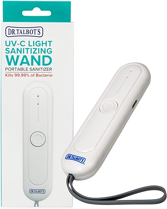 Dr. Talbot's Talbot’s Portable UV-C Light Sanitizing Wand on The Go for Toys, Counters, and More, Eliminates 99.99% of Surface Germs White Small