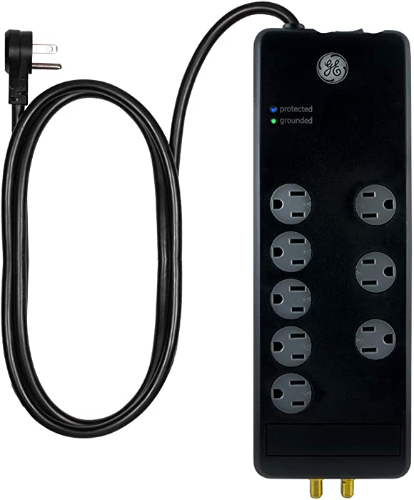 GE Pro 8-Outlet Surge Protector with Coax Cable Protection, 4-Foot Cord, 33666