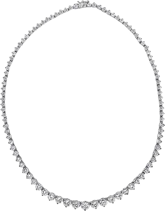 Amazon Collection Platinum-Plated Sterling Silver Infinite Elements Zirconia Round-Cut Graduated Riviera Necklace