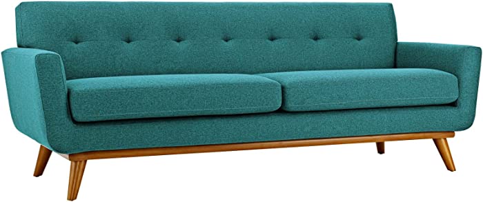 Modway Engage Mid-Century Modern Upholstered Fabric Sofa in Teal