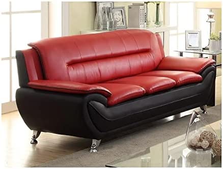 Kingway Furniture Montac Faux Leather Living Room Sofa - Black/Red