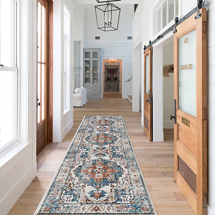 Foldable Hallway Runner Rug,Soft Kitchen Runner Rug,Rug Blends A Brilliant Palette of Sophisticated Colors with A Classic, Persian-Inspired Design. (2 X 7, Brick)