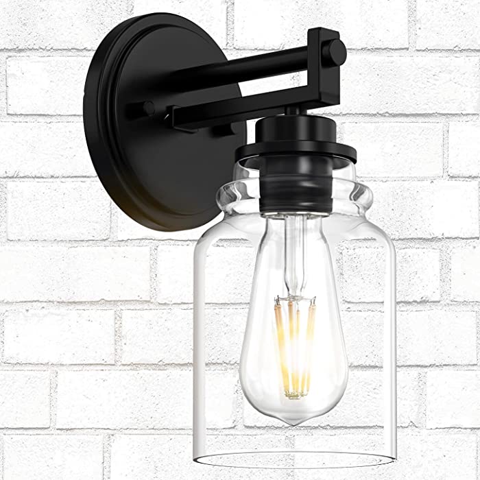 TTfobt 1 Light Bathroom Vanity Light Matte Black Wall Light Fixture with Replacement Clear Glass Farmhouse Wall Sconce for Light Up Art Mirror Decor Picture Sign Living Room Hallway Bedroom Indoor ETL