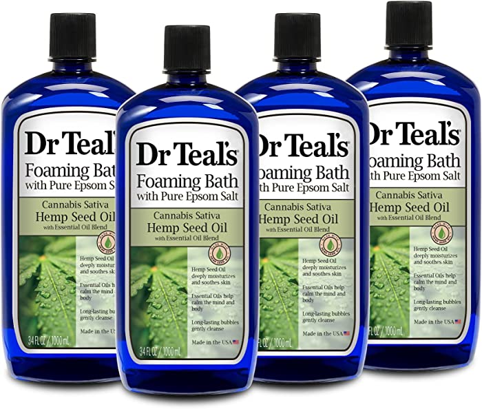 Dr Teal's Foaming Bath with Pure Epsom Salt, Cannabis Sativa Hemp Seed Oil, 34 fl oz (Pack of 4)