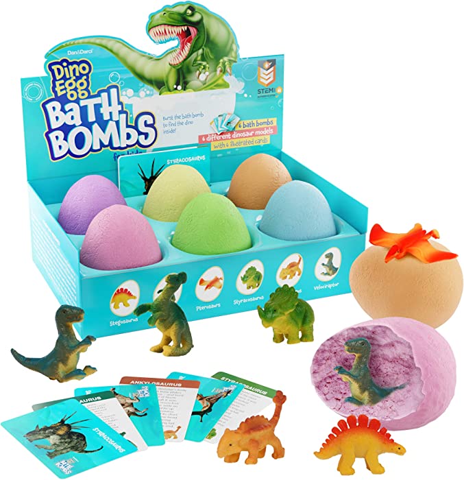 Dino Egg Bath Bombs for Kids - Easter Kids Bath Bomb with Surprise Inside - Dinosaur Toys Gift for Boys and Girls Ages 3 4 5 6 7 & 8 Years Old Toy Kid Gifts - Fun Educational Bath Toys. Dino Fizzy Set