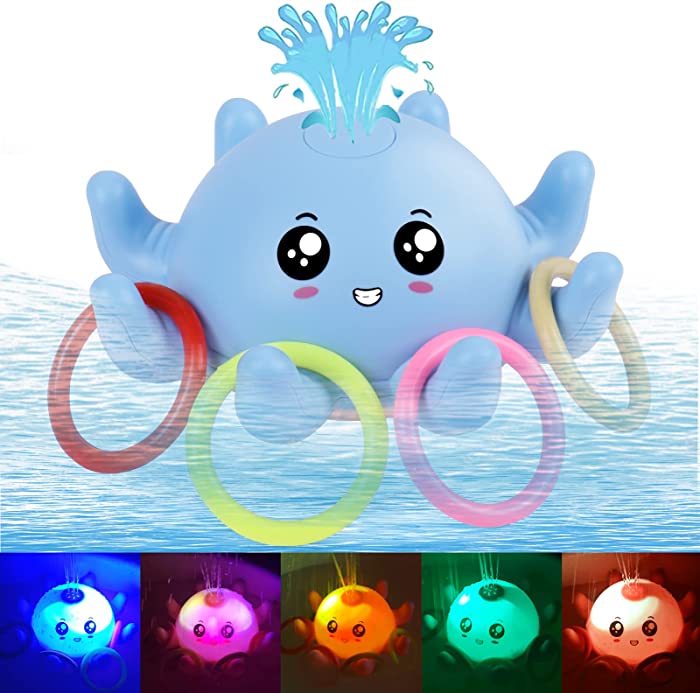 Leipal 2022 Octopus Bath Toys Light Up Spray Water Bathtub Toys for Kids Sprinkler Bath Toy for Toddlers Boys and Girls (Blue Octopus)