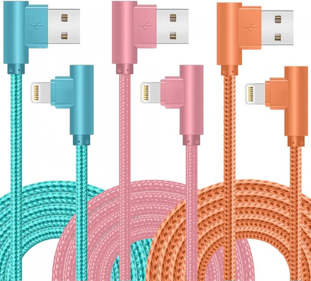 iPhone Charger, 3 Packs 10FT 90 Degree Charging Cable MFi Certified USB Lightning Cable Nylon Braided Fast Charging Cord Compatible for iPhone 14/13/12/11/X/Max/8/7/6/6S/5/5S/SE/Plus/iPad (10FT)