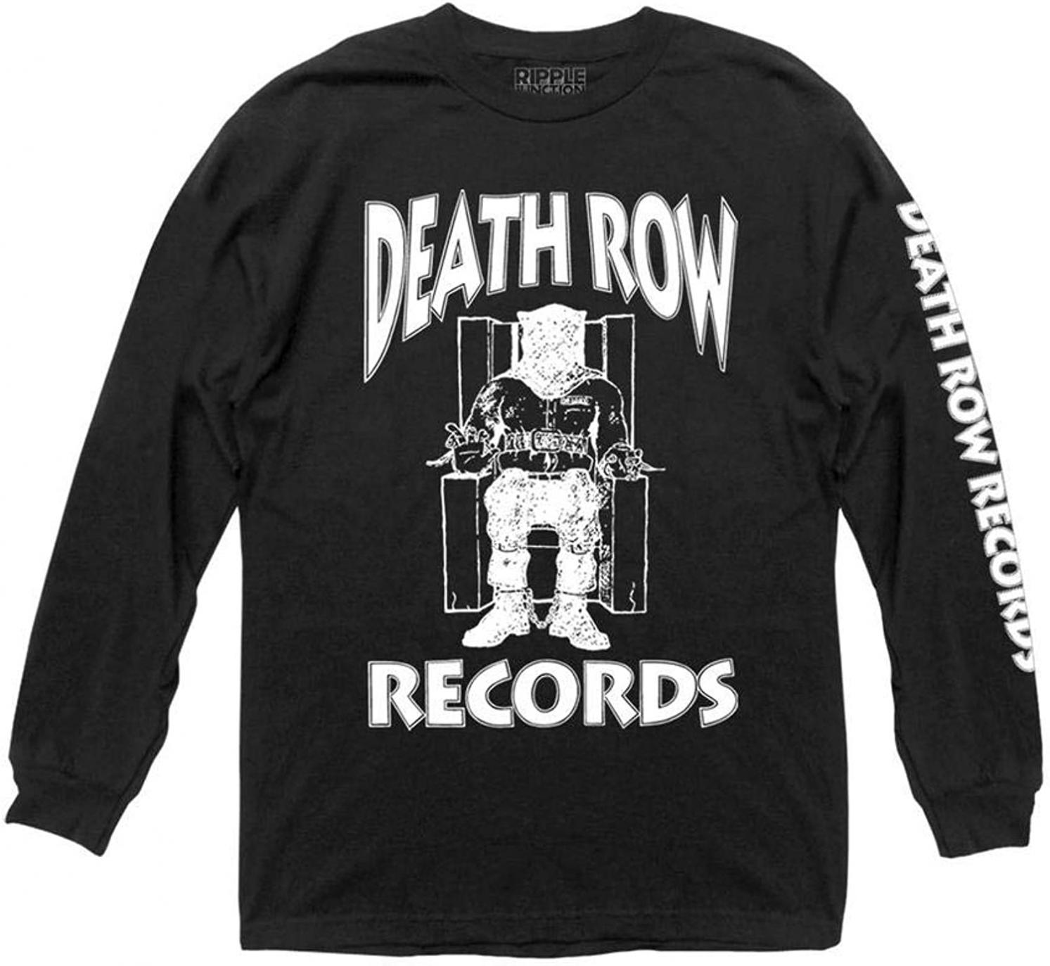 Ripple Junction Death Row Records Adult Unisex White Logo with Sleeve Hit Heavy Weight 100% Cotton Long Sleeve Crew T-Shirt