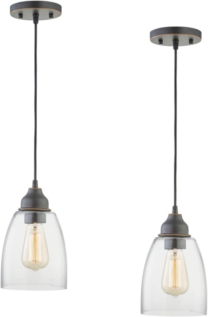 WISBEAM Pendant Lighting Fixture, Hanging Ceiling Lights with E26 Medium Base Max. 60 Watts, ETL Rated, Bulbs not Included, 2-Pack (Oil Rubbed Bronze Finish)