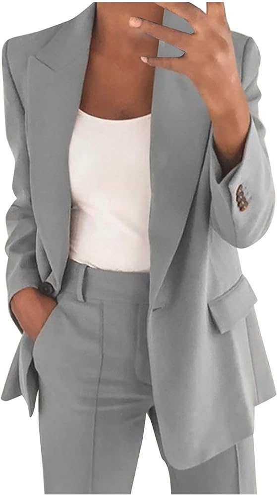 Business Casual Clothes for Women Fashion Suits Two Piece Outfits Dressy Blazer and Wide Leg Pant Plus Size Suit Sets