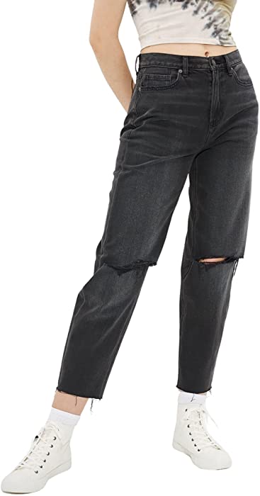 AmericanEagle USA AE Ripped Relaxed Mom Jean Rocker Black- Size 0