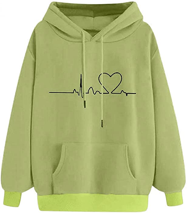 YRAETENM Heart Printed Hoodies for Women 2022 Valentine's Day Shirt Long Sleeve Casual Blouse Solid Color Pullover