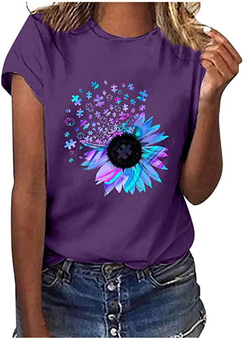 Women Sunflower Graphic Tee Tops Summer Cute T-Shirt Plus Size Loose Short Sleeve Crewneck Casual Tshirts Blouse S-5XL