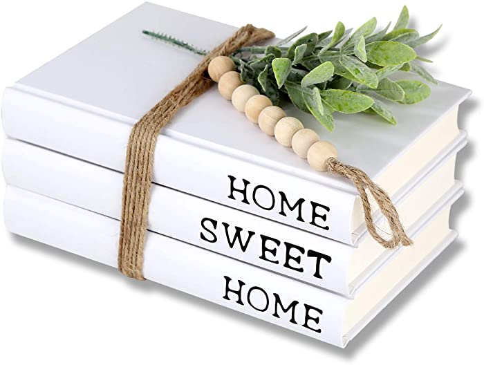 Decorative White Books,Farmhouse Stacked Books,Hardcover Books Decorative ,Home|Sweet|Home(Set of 3) Stacked Books for Decorating Coffee Tables and Shelves