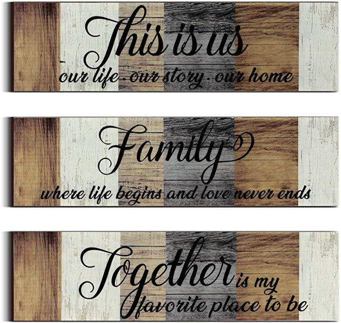 3 Pieces This is Us Sign Rustic Family Home Decor Wooden Sign Together Hanging Wall Decorations for Living Room Kitchen Bedroom Laundry Bathroom Office House Warming (Brown, Beige, Gray)