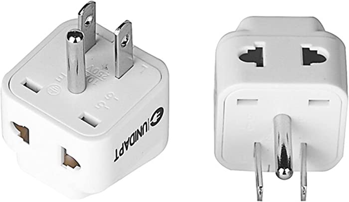 UK to US Travel Adapter, India to US Plug Adapter, Unidapt Adapters for USA, 2-Pack, Plug Converter, USA Travel Adapter, EU to US with Dual Inputs, Universal to American Outlet Plug