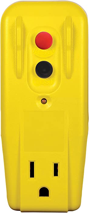 Tower Manufacturing 30439005 Auto-Reset 15 AMP Grounded 3-Prong GFCI Single Outlet Adapter, Yellow