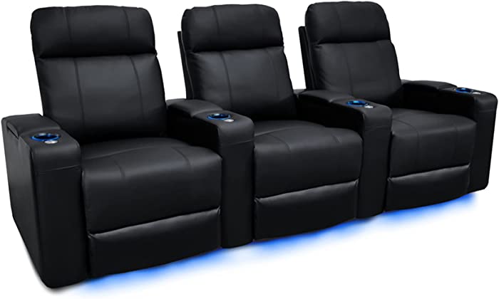 Valencia Piacenza Home Theater Seating | Premium Top Grain Nappa 9000 Leather, Power Recliner, LED Lighting (Row of 3, Black)