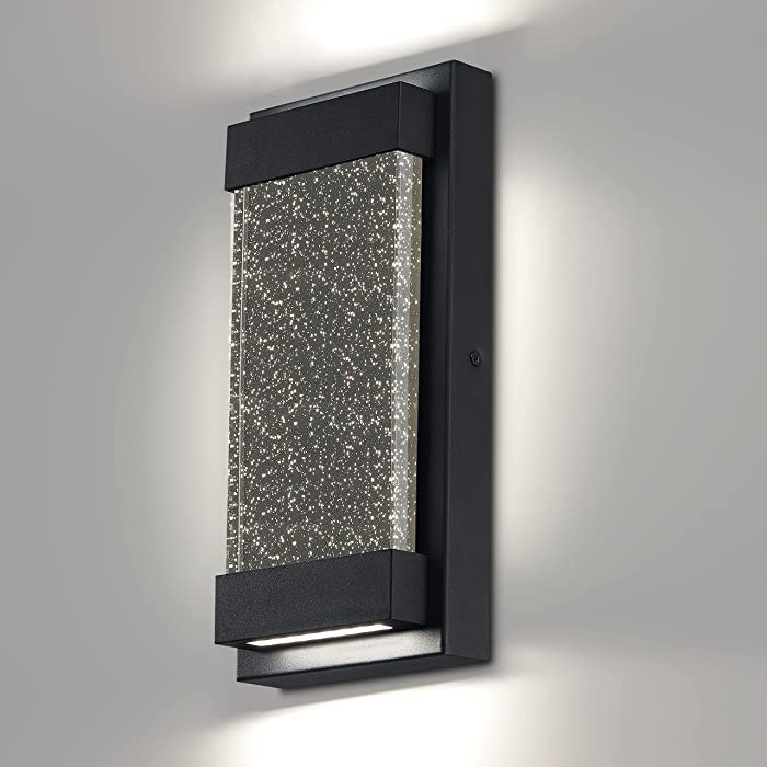 LED Wall Sconces,Modern Exterior Lights with Crystal Bubble,Outdoor Indoor Wall Mount Sconce Light Fixtures in Matte Black Finish,Rectangular Porch Lantern,DC22W 4000K Natural Lighting