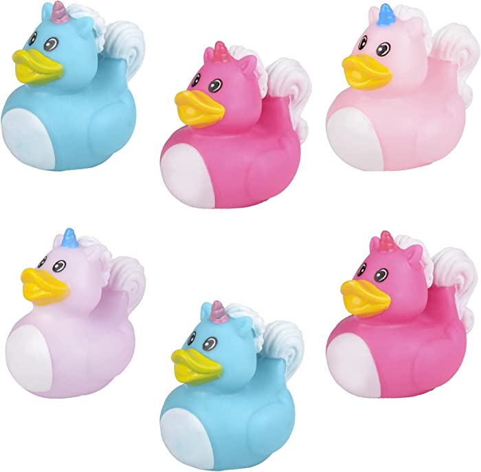 The Dreidel Company Unicorn Rubber Duck Toy Duckies for Kids, Bath Birthday Baby Showers Summer Beach and Pool Activity, 2" (6-Pack)