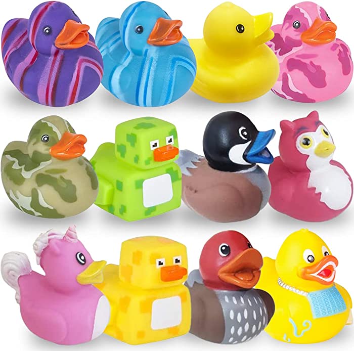 ArtCreativity Assorted Rubber Duckies for Kids and Toddlers - Pack of 12 Cute Duck Bath Tub Pool Toys in Multiple Characters, Fun Carnival Supplies, Birthday Party Favors for Boys and Girls