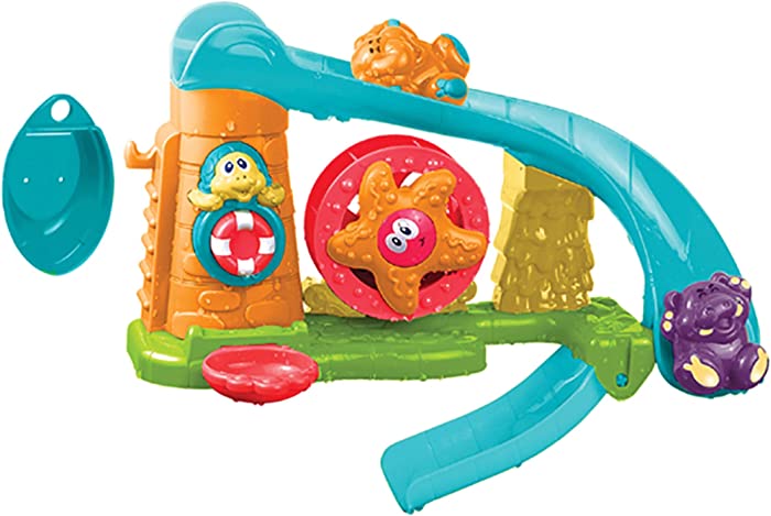 Tub Fun Park Toddler Bath Bath Toy - Includes Hippo Elephant Starfish and Turtle for Fun and Interactive Play! Attach to Side of Bath and Watch Water Spray Out Like A Fountain