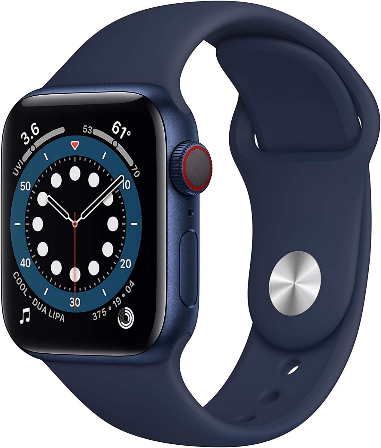 Apple Watch Series 6 (GPS + Cellular, 40mm) - Blue Aluminum Case with Deep Navy Sport Band (Renewed)