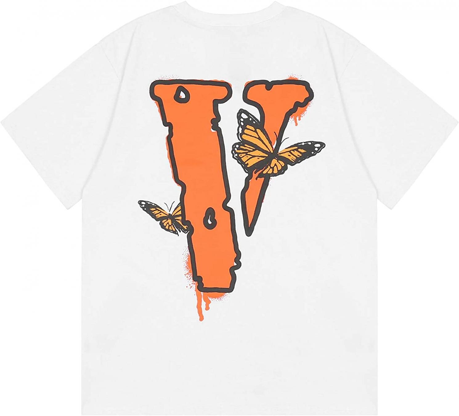 PED Big V Letter Shirts Men's Graphic Print T Shirt Hip Hop Butterfly Wings Print Short Sleeve Tee