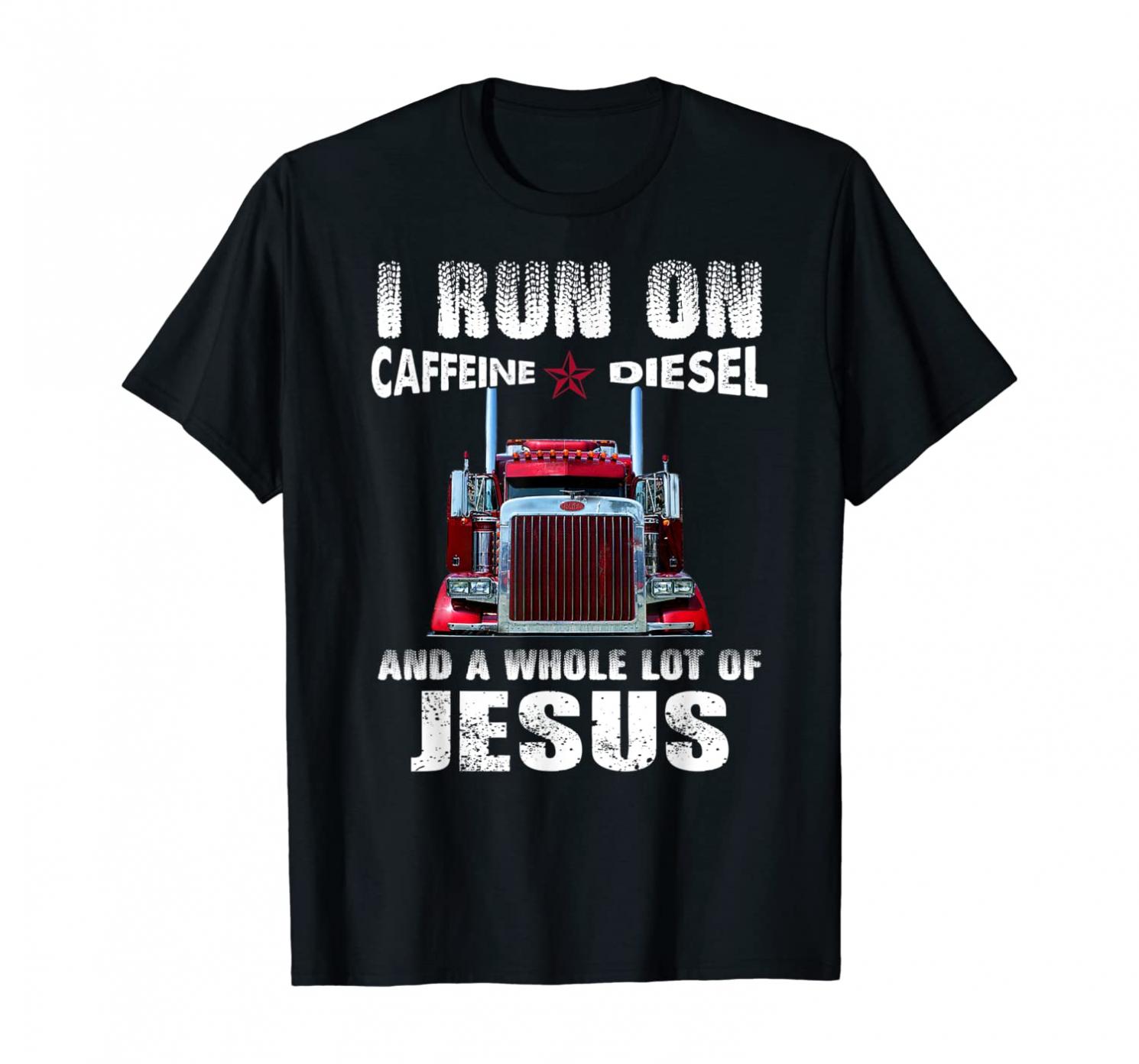 Mens Caffeine Diesel Jesus Christian Trucker Distressed T-Shirt